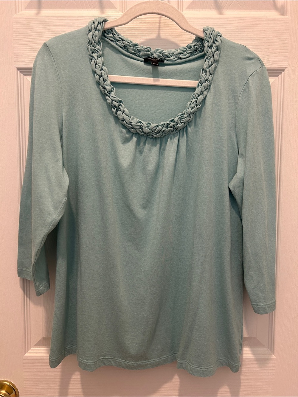 Talbots Braided Scoop Neck 3/4 Sleeve Top